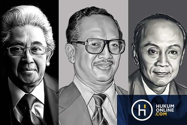 3 tokoh peletak dasar berdirinya kantor hukum modern: Adnan Buyung Nasution, Mochtar Kusumaatmadja, Ali Budiarjo. Foto Ilustrasi: HGW  