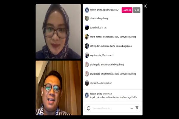 Dosen HAN FH UI Dian Puji N Simatupang dalam Instagram Live Hukumonline Academy ke-20 bertajuk 'Aspek Hukum Perpindahan Kementerian/Lembaga ke IKN', Kamis (19/5/2022). Foto: RFQ