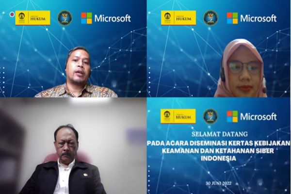 Narasumber dalam diseminasi Kertas Kerja Kebijakan Keamanan dan Ketahanan Siber Indonesia yang digelar FHUI dan BSSN secara daring, Kamis (30/6/2022). Foto: NEE