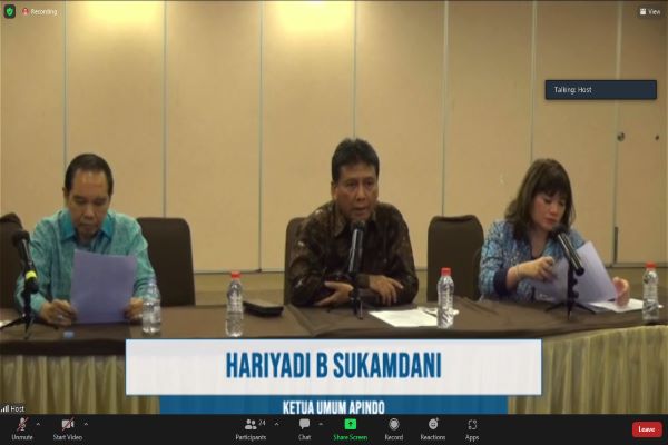Ketua Umum Apindo Hariyadi B Sukamdani saat konferensi pers merespons hasil Program Pengungkapan Sukarela (PPS) pajak, Senin (4/7/2022). Foto: ADY   