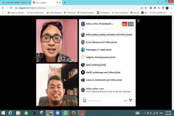 Direktur LBH Banda Aceh, Syahrul Putra dalam Instagram Live Hukumonline bertema 'Potret Kekerasan Seksual Terhadap Anak di Aceh: Kondisi dan Tantangan', Kamis (11/8/2022). Foto: ADY