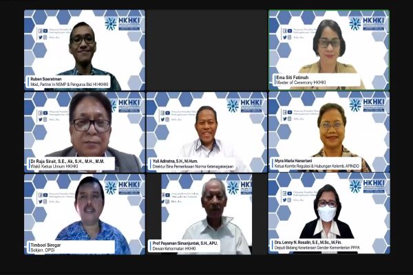 Suasana webinar HKHKI yang digelar secara daring bertajuk 'RUU Kesejahteraan Ibu & Anak: Tantangan Investasi & SDM Unggul dalam Gig Economy'. Foto: Istimewa 