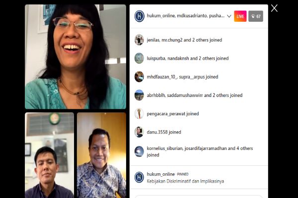 Narasumber dalam diskusi Instagram Hukumonline bertema 'Kebijakan Diskriminatif dan Implikasinya', Rabu (12/10/2022). Foto: ADY