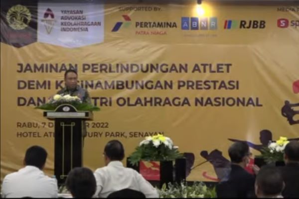 Menteri Pemuda dan Olahraga Zainudin Amali dalam diskusi bertema 'Jaminan Perlindungan Atlet Demi Kesinambungan Prestasi dan Industri Olahraga Nasional', Rabu (7/12/2022). Foto: ADY 