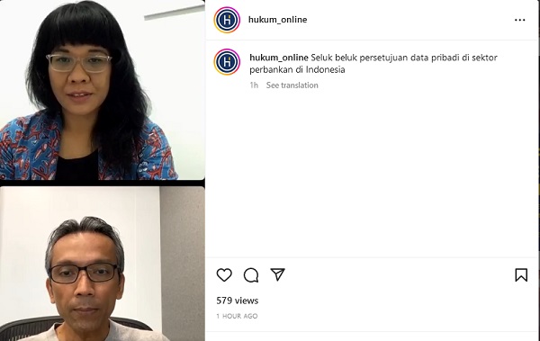 Acara Instagram Live Hukumonline bertema 'Seluk Beluk Persetujuan Data Pribadi di Sektor Perbankan Indonesia', Jumat (10/2). Foto: WIL