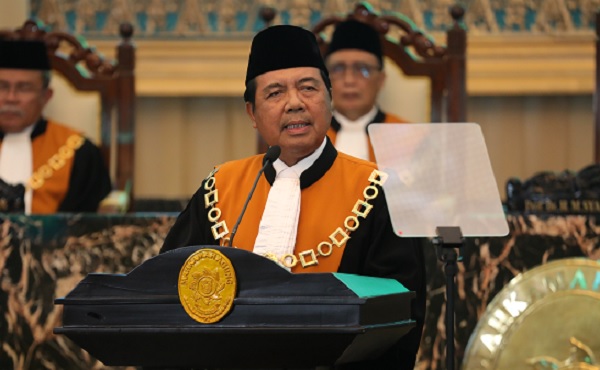 Ketua MA Muhammad Syarifuddin saat Sidang Istimewa Penyampaian Laporan Tahunan MA RI Tahun 2022. Foto: Humas MA