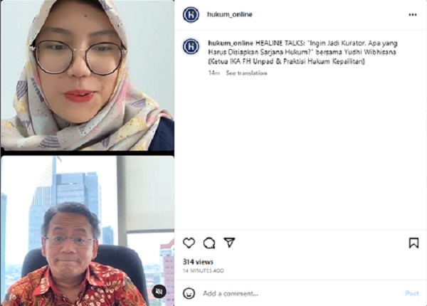 Acara Instagram Live Headline Talks Hukumonline, Selasa (18/4). Foto: WIL