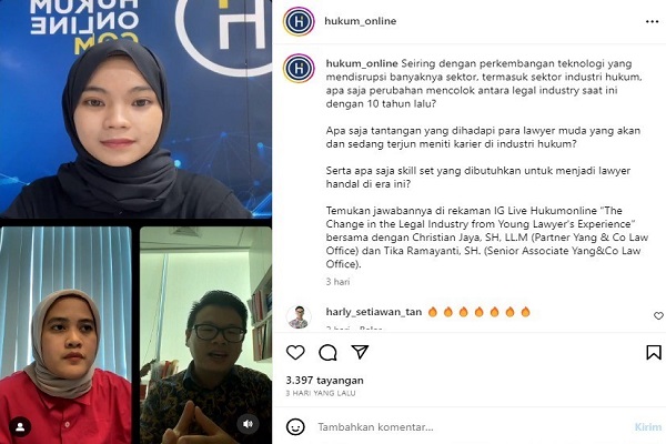 Kanan bawah: Partner Yang and Co Law Office, Christian Jaya  dan Senior Associate Yang and Co Law Office, Tika Ramayanti. Foto: Tangkapan layar Instagram
