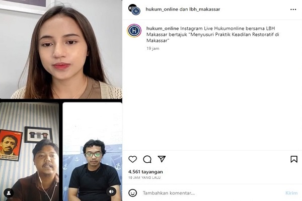 Kiri bawah ke kanan bawah: Wakil Direktur LBH Makassar Abdul Azis Dumpa dan Penulis Premium Stories Hukumonline Aji Prasetyo. Foto: Tangkapan layar Instagram