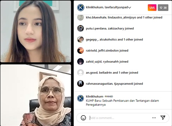 Acara Instagram Live Hukumonline bertema KUHP Baru: Sebuah Pembaruan dan Tantangan dalam Penegakannya, Jumat (23/6). Foto: WIL