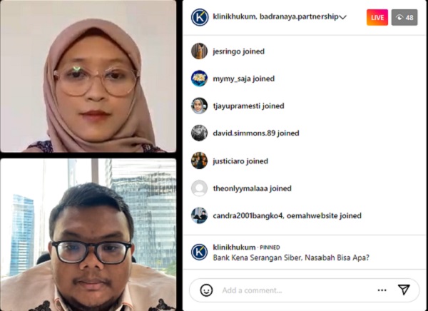 Acara Instagram Live Hukumonline bertema Bank Kena Serangan Siber, Nasabah Bisa Apa?, Senin (26/6). Foto: WIL
