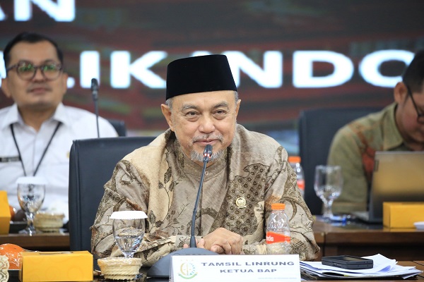 Ketua Badan Akuntabilitas Publik DPD, Tamsil Linrung saat rapat konsultasi dengan Kejaksaan Agung, Rabu (15/11/2023). Foto: Humas DPD