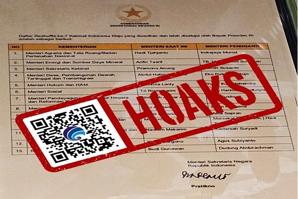 Surat berisikan sejumlah nama menteri yang di reshuffle namun ternyata hoax. Foto: Kemenkominfo