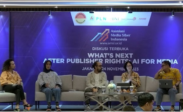 Diskusi terbuka What's Next After Publisher Rights: AI For Media yang diadakan Asosiasi Media Siber Indonesia (AMSI), Jumat (24/11). Foto: WIL