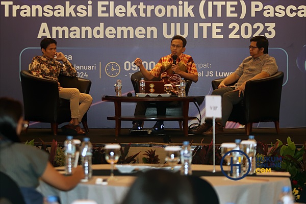 Acara dikusi Dinamika Baru Hukum Informasi dan Transaksi Elektronik (ITE) Pasca Amandemen UU ITE 2023 yang dilaksanakan di Hotel JS Luwansa. Jakarta, Selasa (30/1). Foto: RES