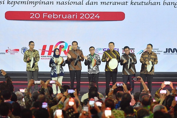 Ketua MPR Bambang Soesatyo saat menghadiri peringatan Hari Pers Nasional  bersama Presiden Joko Widodo di Jakarta, Selasa (20/2/2024). Foto: Istimewa