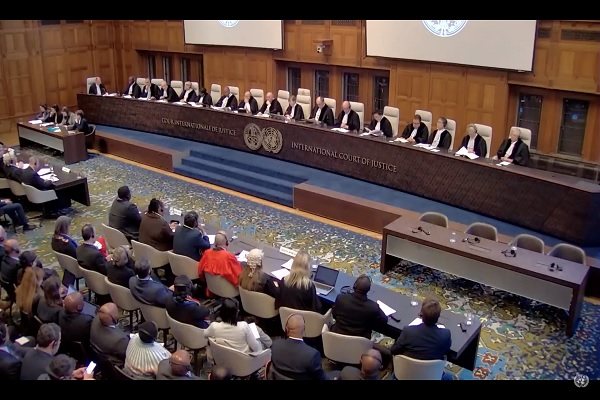 Suasana persidangan di Mahkamah Internasional. Foto: Tangkapan Layar Youtube Resmi United Nations