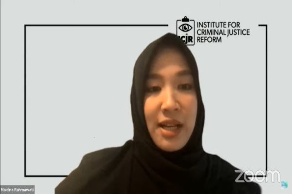 Peneliti Institute for Criminal Justice Reform, Maidina Rahmawati. Foto: Tangkapan layar zoom