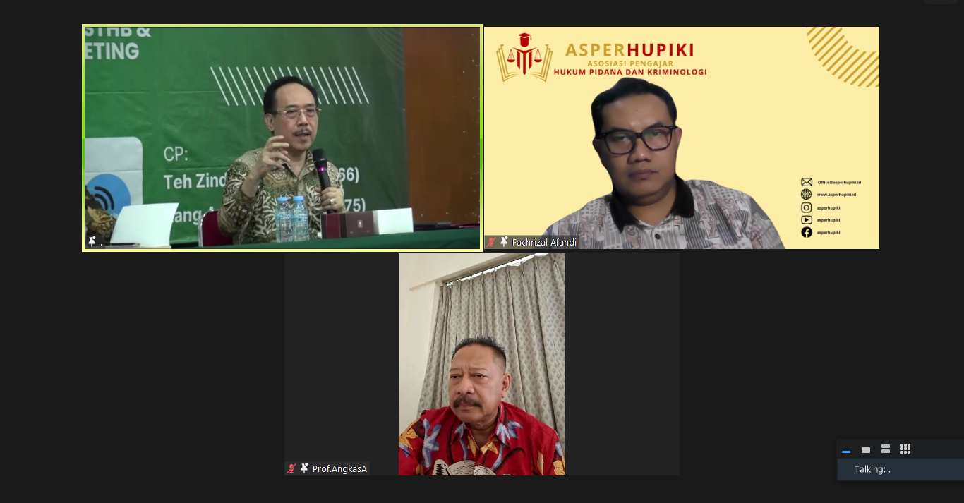 Dari kiri-kanan-bawah: Prof. Dwidja Priyatno, Dr. Fachrizal Afandi, dan Prof. Angkasa dalam bedah buku Sistem Pertanggungjawaban Pidana Korporasi Dalam Kebijakan Legislasi. Foto: WIL