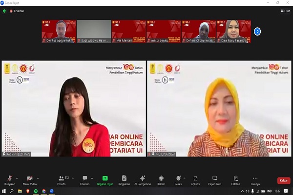 Notaris dan Pejabat Pembuat Akta Tanah (PPAT) Muslina Dewi (kanan) dalam webinar bertajuk 'Tanah Garap dan Hak Pakai atas Tanah', Jumat (7/6/2024). 