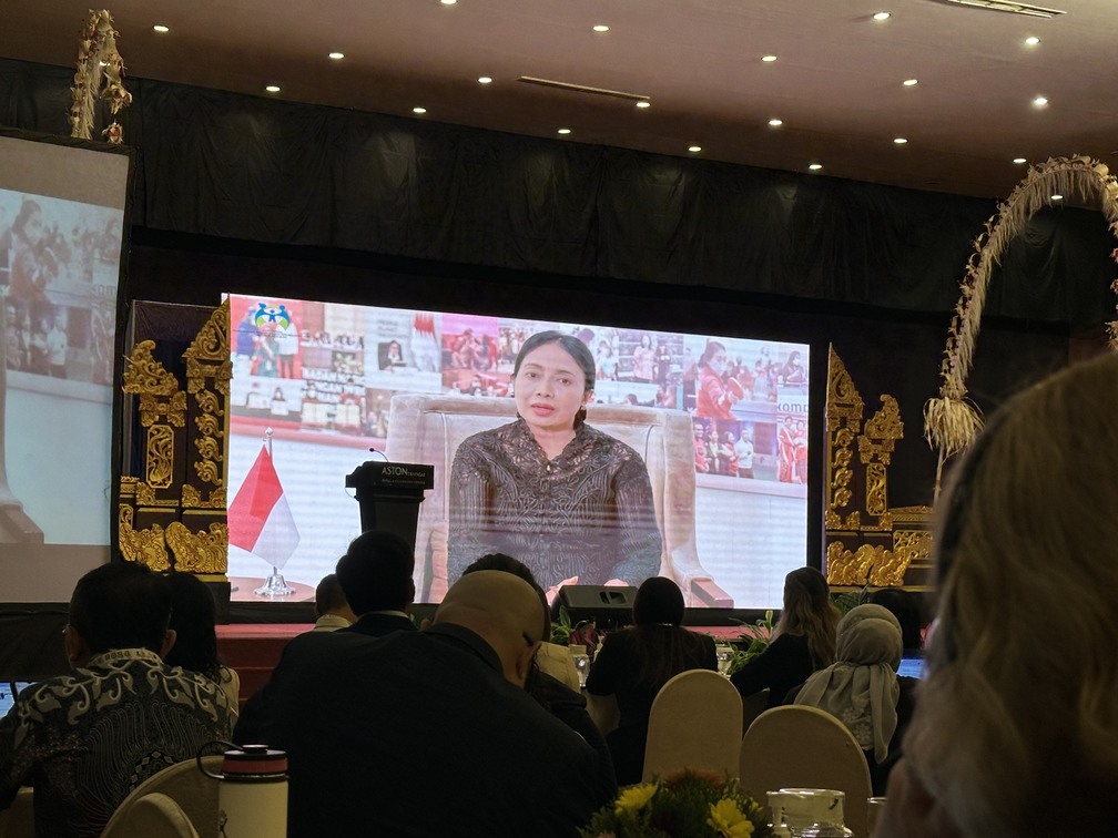 Menteri Pemberdayaan Perempuan dan Perlindungan Anak  Bintang Puspayoga dalam pembukaan ASEAN Conference on the Prevention and Response to the Misuse of Financial Service Providers in Child Sexual Exploitation, Rabu (7/8/2024). Foto: FKF