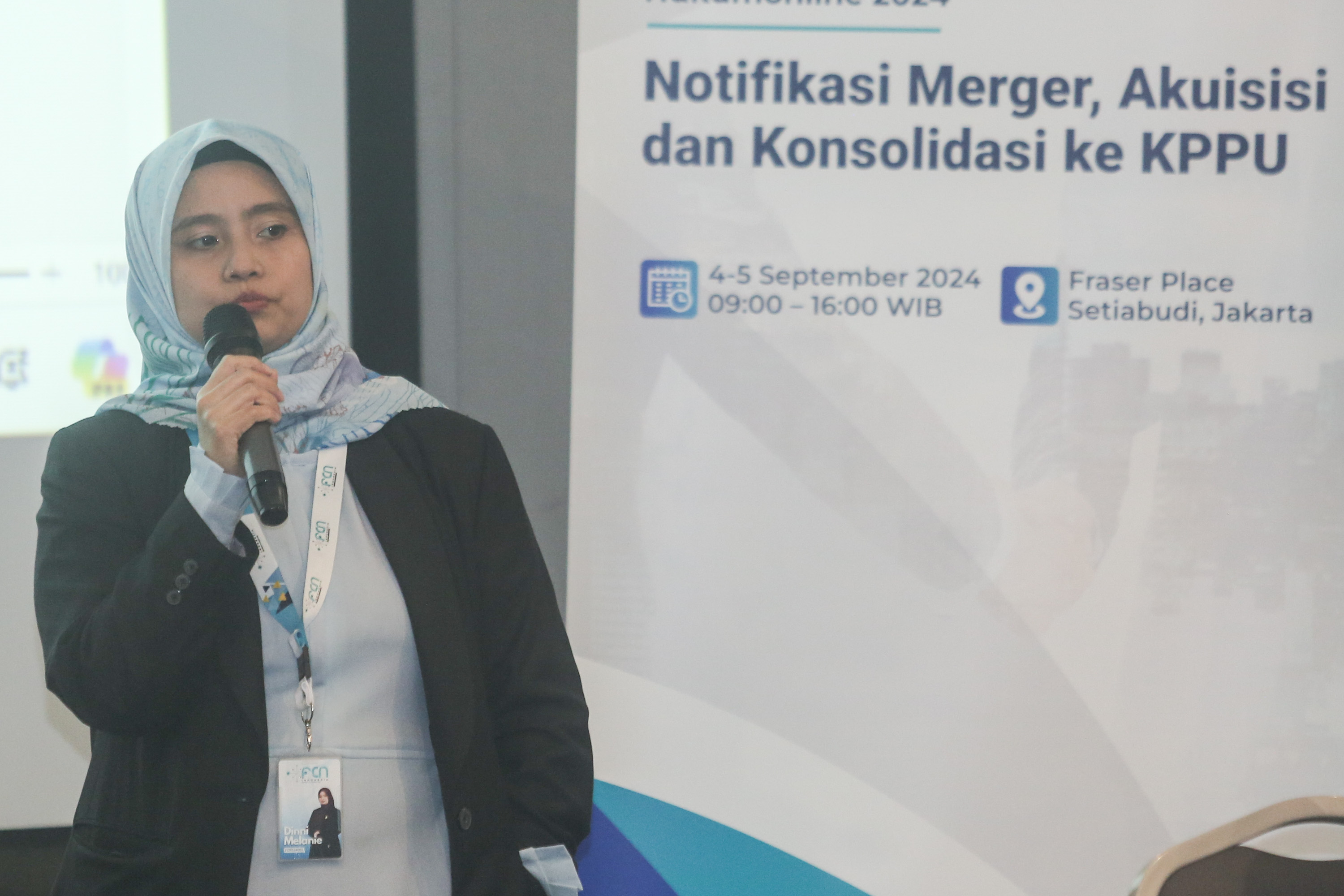 Pendiri dan CEO Fair Competition Network Indonesia Konsultan Dinni Melannie dalam Training Hukumonline 2024: Notifikasi Merger, Akuisisi dan Konsolidasi ke KPPU, Rabu (4/8/2024). Foto: HFW