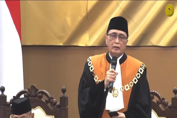 Hakim Agung terpilih menjadi Ketua MA Periode 2024-2029 saat berpidato sesuai pemilihhan di Gedung MA, Rabu (16/10/2024). Foto: Tangkapan layar youtube