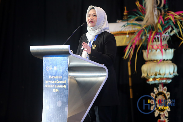 Presiden ICCA Seradesy Sumardi saat pembukaan In-House Counsel Summit and Awards (IHCSA) 2024 di The Westin Resort, Nusa Dua, Bali, Kamis (17/10/2024). Foto: RES