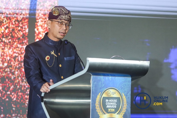 Chief Media & Engagement Hukumonline Amrie Hakim saat malam penghargaan In-House Counsel Awards & In-House Counsel Choice 2024 di The Westin Resort Nusa Dua, Bali, Jumat (18/10/2024) malam. Foto: RES