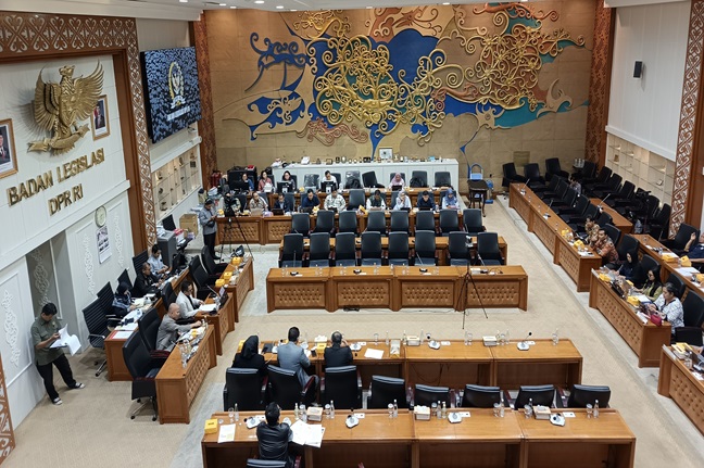 Suasana rapat dengar pendapat antara masyarakat sipil dengan Baleg di Komplek Gedung Parlemen, Kamis (30/1/2025). Foto: ADY