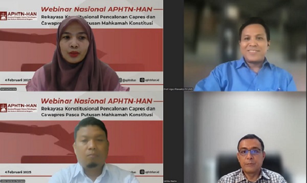 Webinar Nasional bertajuk Rekayasa Konstitusional Pencalonan Presiden dan Wakil Presiden Pasca Putusan Mahkamah Konstitusi’, Selasa (4/2). Foto: tangkapan layar zoom