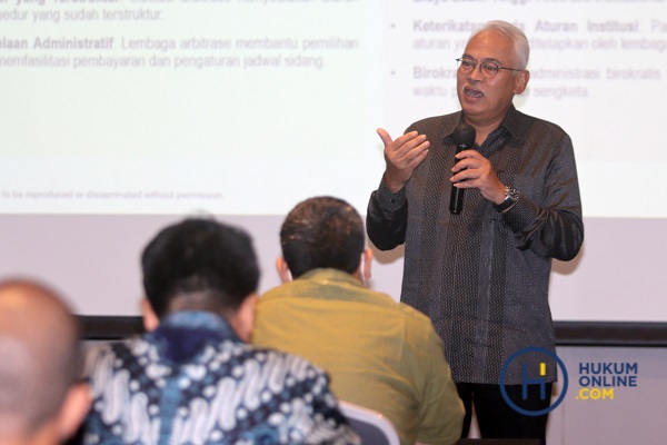 Workshop Hukumonline bertajuk ‘Arbitrase sebagai Alternatif Penyelesaian Sengketa Bisnis dalam Perspektif Hukum dan Praktik’, Selasa (26/3). Foto: RES