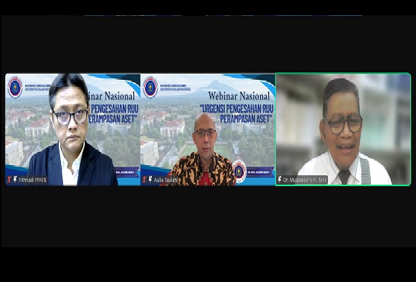 Webinar bertajuk 'Urgensi Pengesahan RUU Perampasan Aset' yang diselenggarakan DPP IKA UII, Kamis (12/6). Foto: Tangkapan layar Zoom/HAN