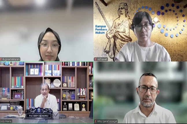 Sejumlah narasumber dalam acara peluncuran studi ‘Pembaharuan KUHAP: Hal-Hal Mendasar’ pada diskusi daring, Selasa (16/9/2025). Foto: Tangkapan layar youtube