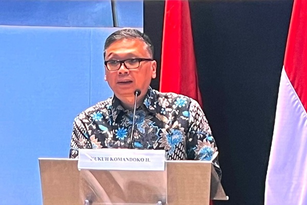 Ketua Himpunan Konsultan Hukum Sektor Keuangan (HKHSK), Kukuh Komandoko Hadiwidjojo dalam sebuah seminar, Kamis (23/4/2026). Foto: WIL