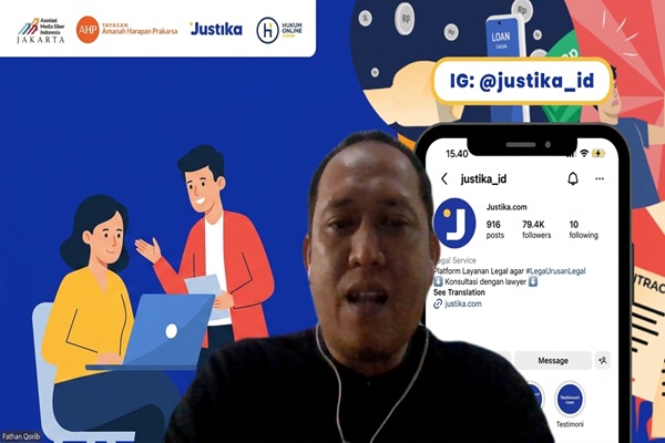 Ketua AMSI Jakarta Fathan Qorib dalam Webinar Nasional bertajuk “Sengkarut Perlindungan Media dan Jurnalis: Layer Berlapis Masalah Hukum Pers dan Peran UU Pers” yang diselenggarakan AMSI Jakarta bersama Justika dan Yayasan AHP, Jum’at (17/7/2026).